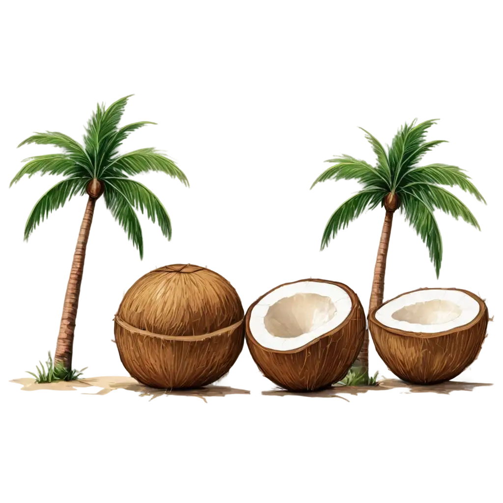 Sliced-Coconuts-and-Palm-Trees-PNG-Illustration-for-Tropical-Themes-and-Designs