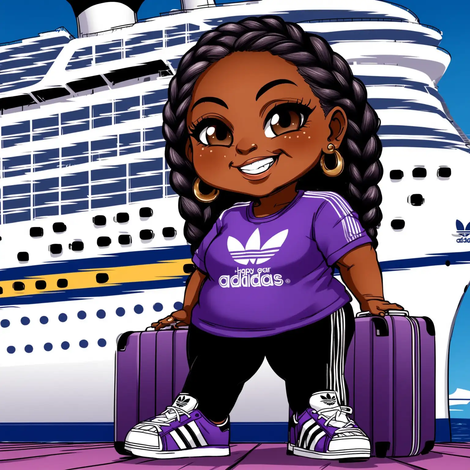 Cheerful African American Woman by Docked Royal Caribbean Cruise Ship