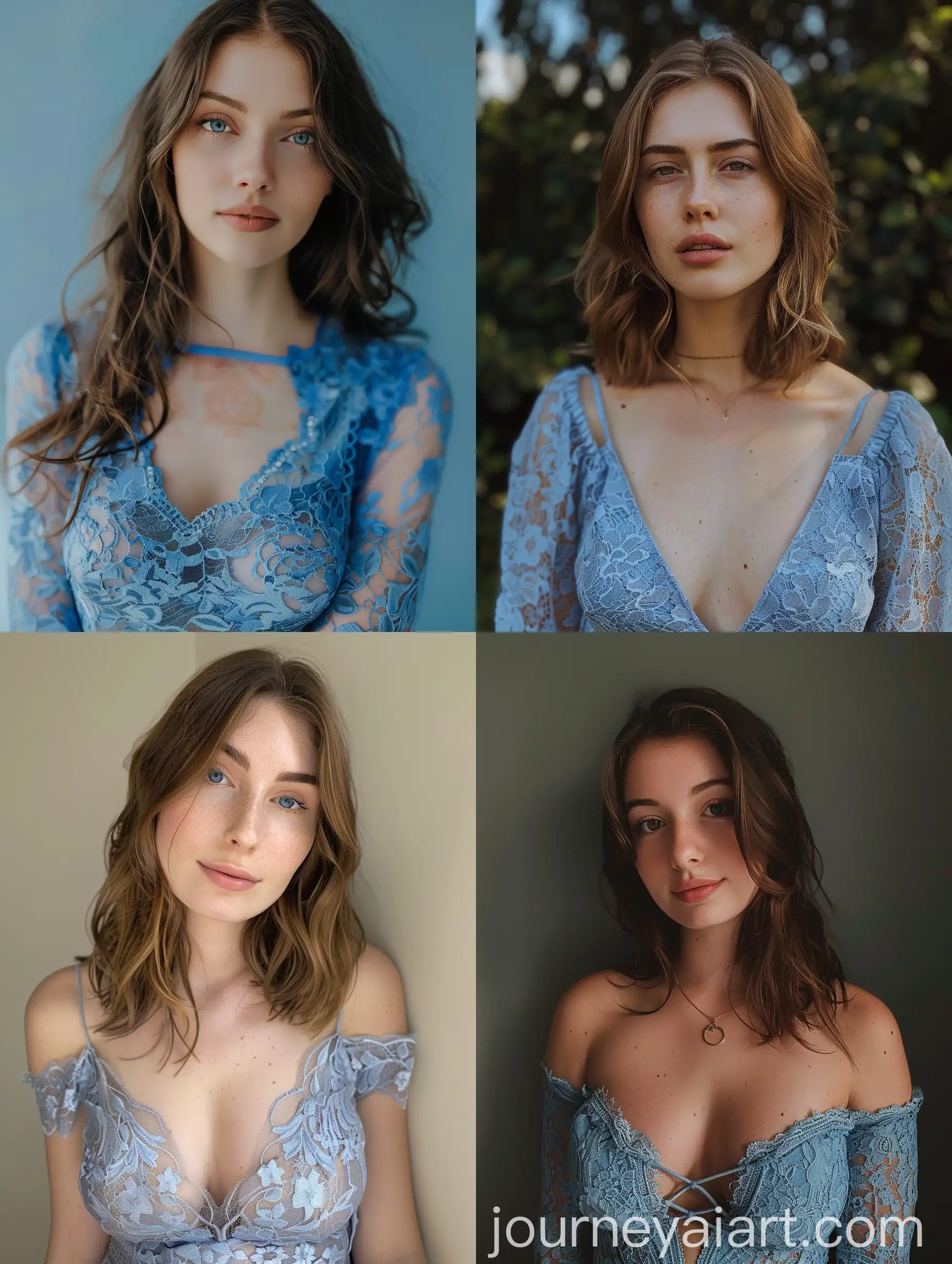 Young-Woman-in-Blue-Lace-Dress-with-Shoulderslength-Hair
