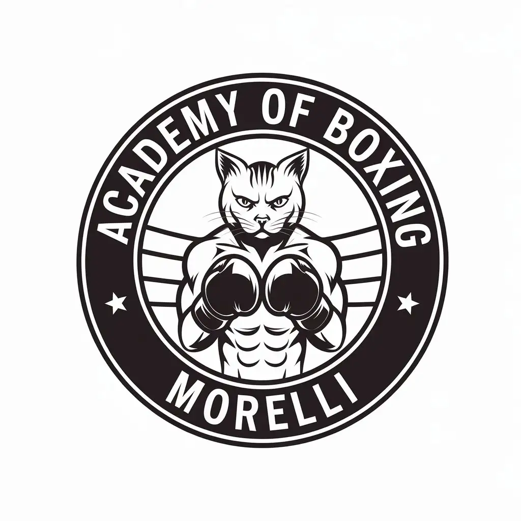 LOGO Design for Academy of Boxing Morelli Serious Cat in Boxing Ring with Gloves Clear Background