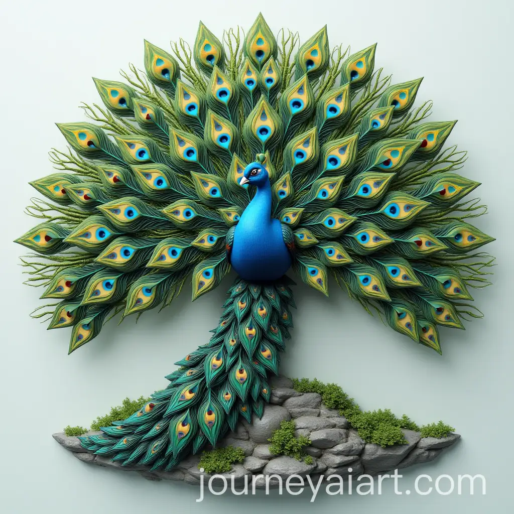 3D-Peacock-Perched-on-Tree-in-Vibrant-Colors