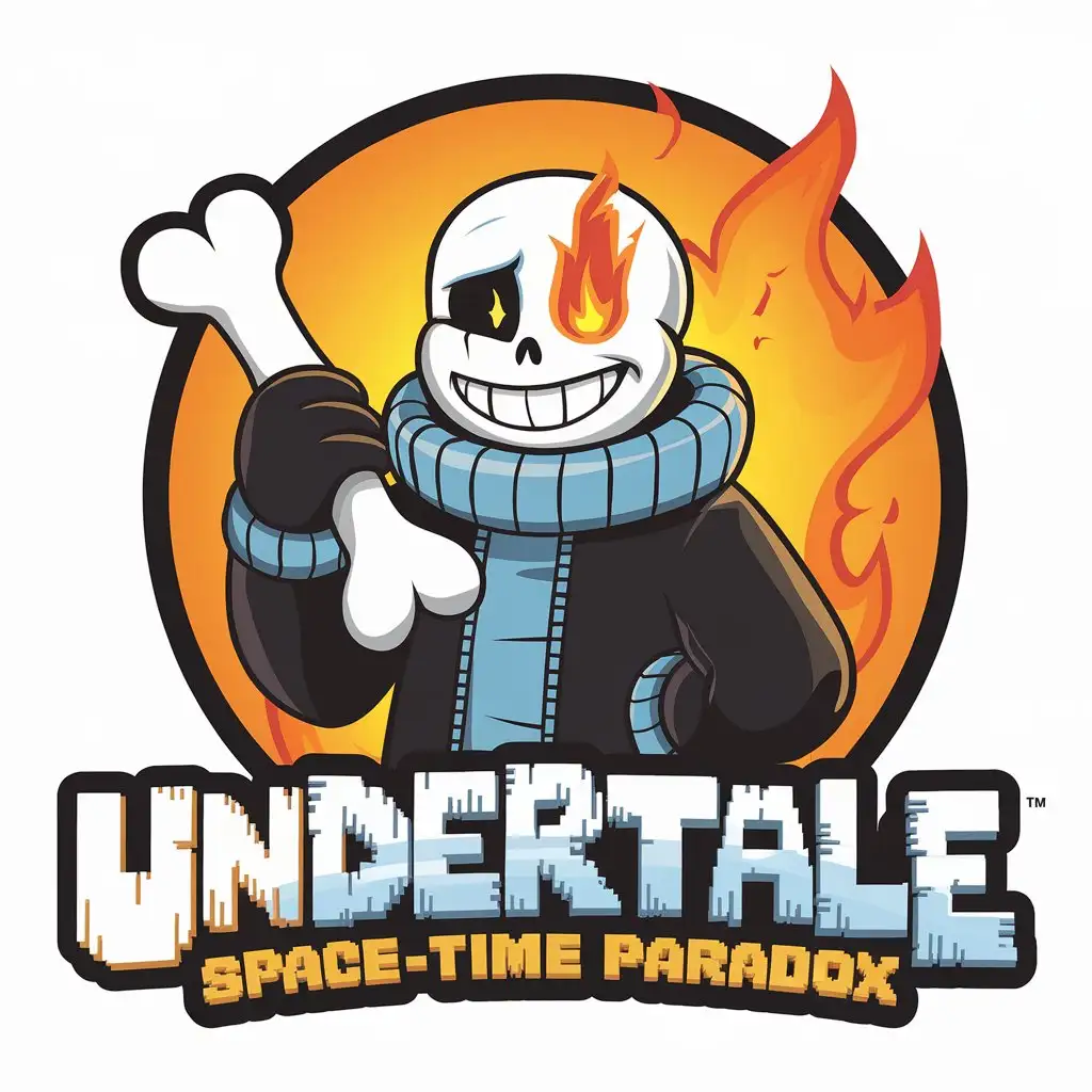 LOGO Design For Undertale Spacetime Paradox Last Breath Sans with Bone and Blue Fire Eye