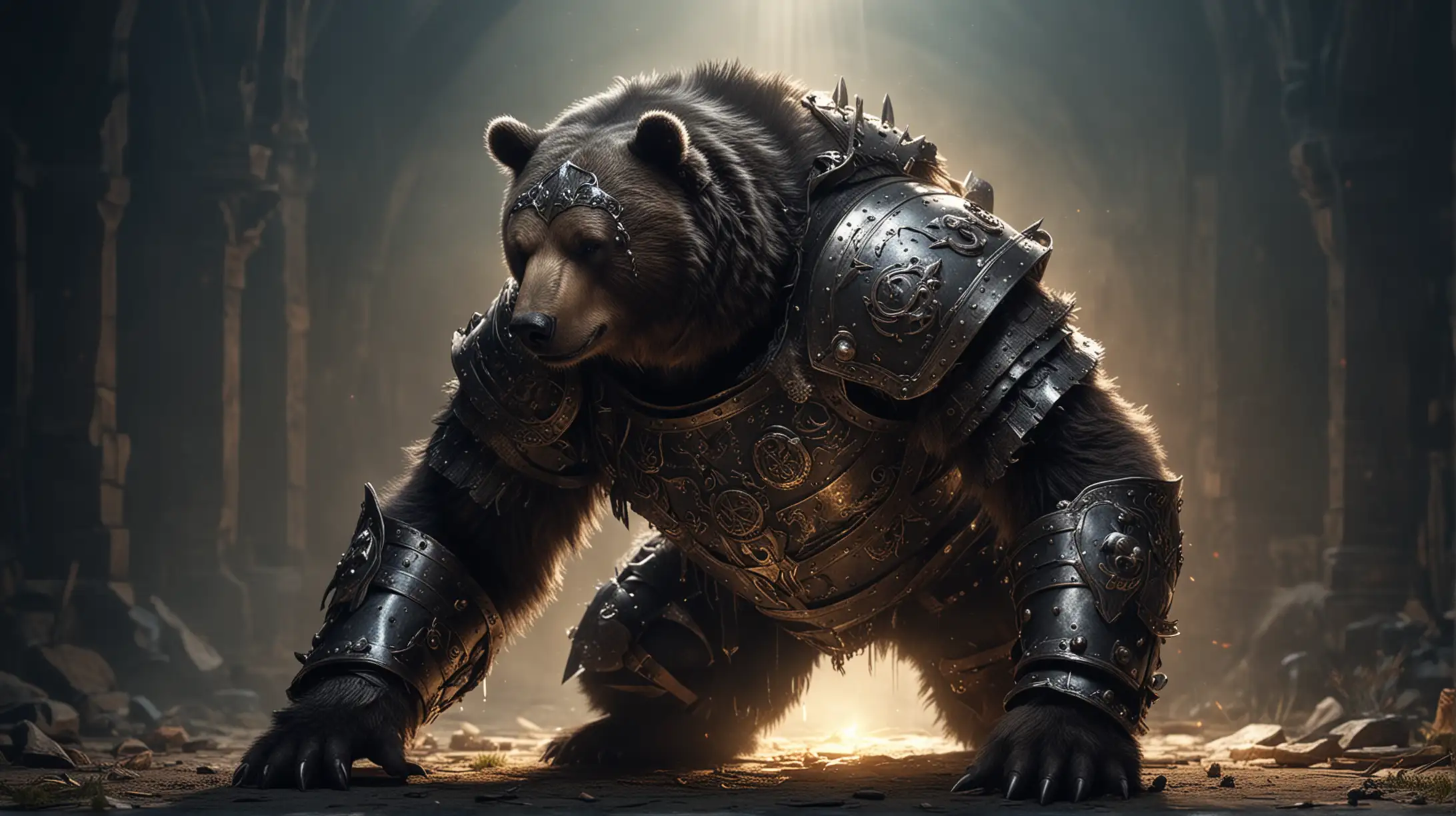 Medieval Warrior Bear Enveloped in Dark Magic