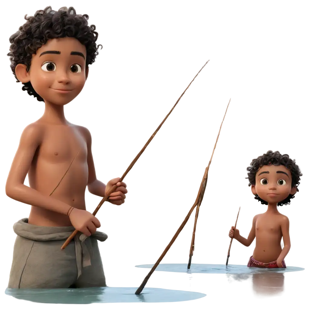 PNG-Image-of-Indigenous-and-Ethnic-Children-Fishing-with-Spears-Animated-Scene