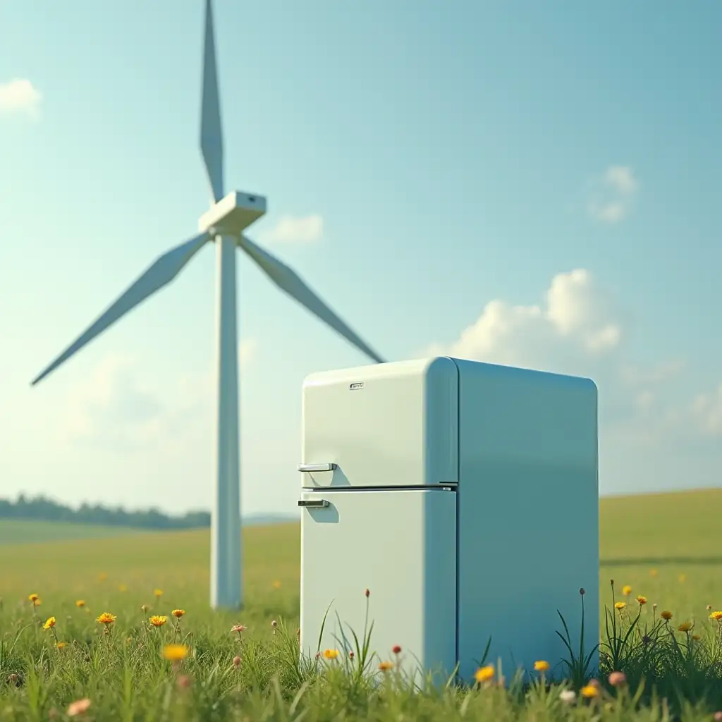 create for me a picture with a wind turbine for a fridge