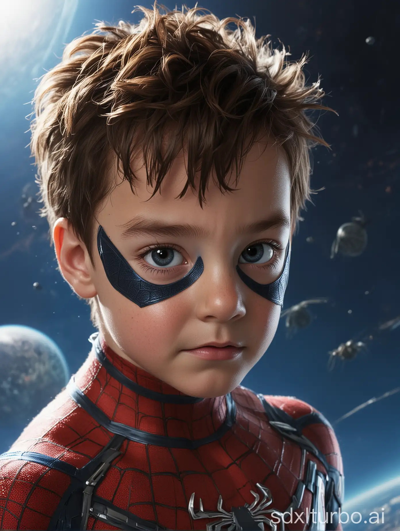 SciFi-Child-in-SpiderMan-Suit-on-Blue-Planet