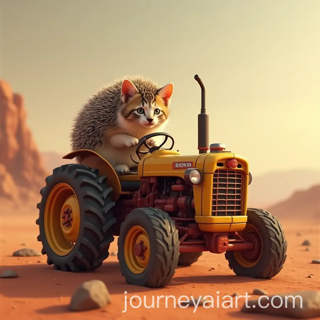 Cat-and-Hedgehog-on-a-Tractor-on-Mars-in-Hyperrealistic-Style