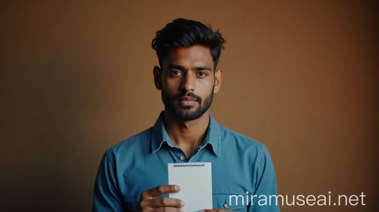 Youthful Indian Man Holding Paper in Warm Lighting