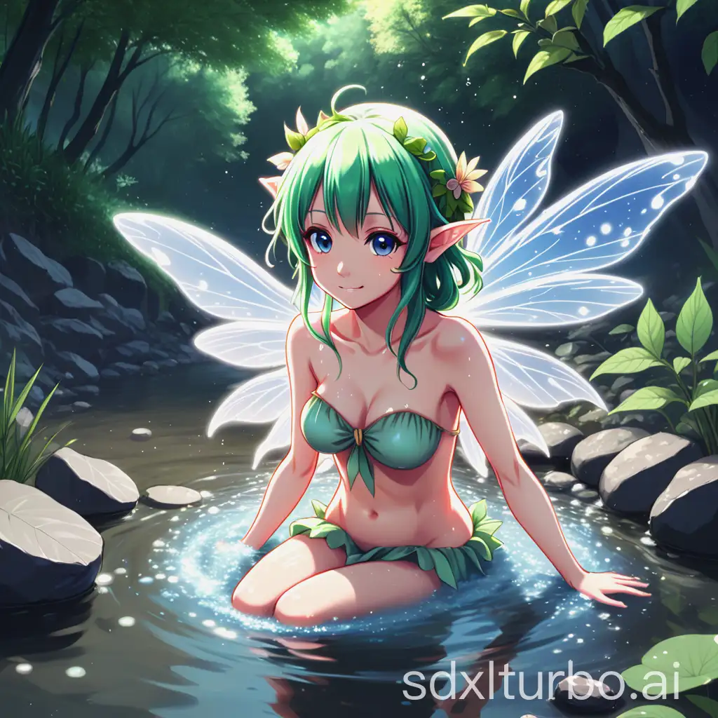 Anime-Fairy-Bathing-in-a-Tranquil-River