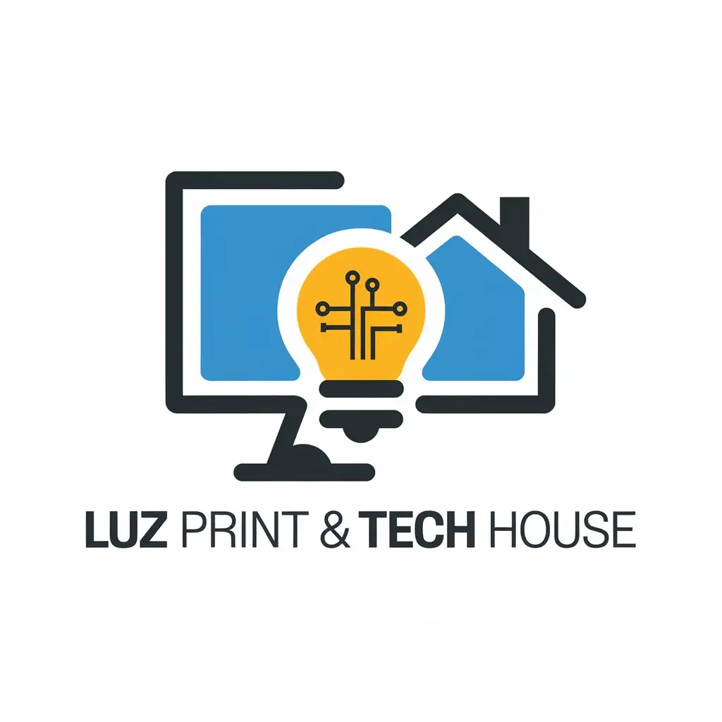 LOGO Design for Luz Print Tech House Yellow and Black with Lamp and Circuit Board Symbolism