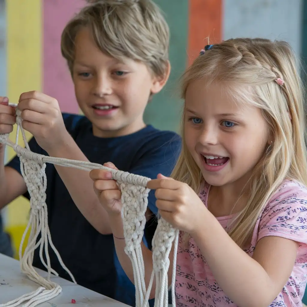 Childrens-Macrame-Master-Class-Happy-Boy-and-Girl-Crafting-Together