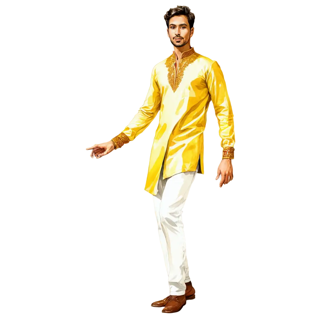 Full-Length-Fashion-Sketch-PNG-Image-of-a-Man-Wearing-Indian-Ethnic-Kerala-Mundu-in-Yellow