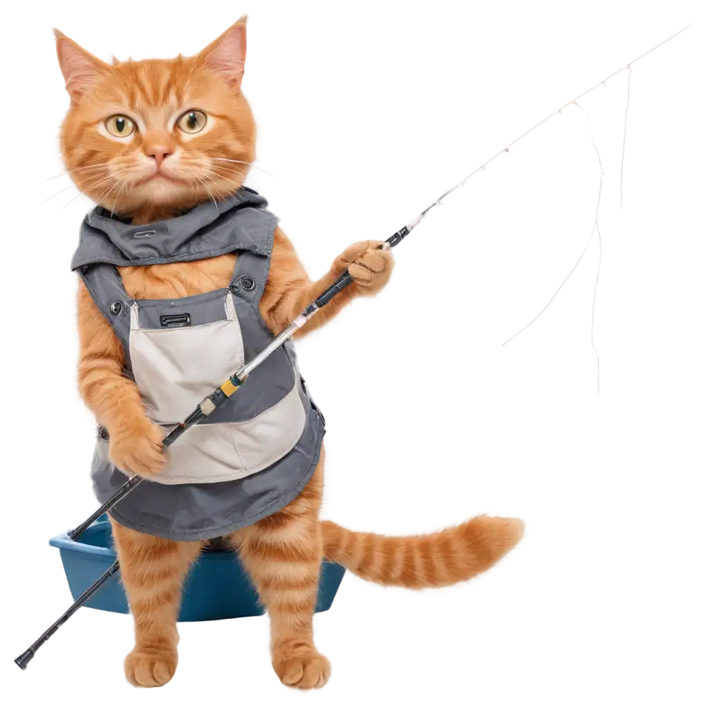 ginger cat fishing using rod in a boat