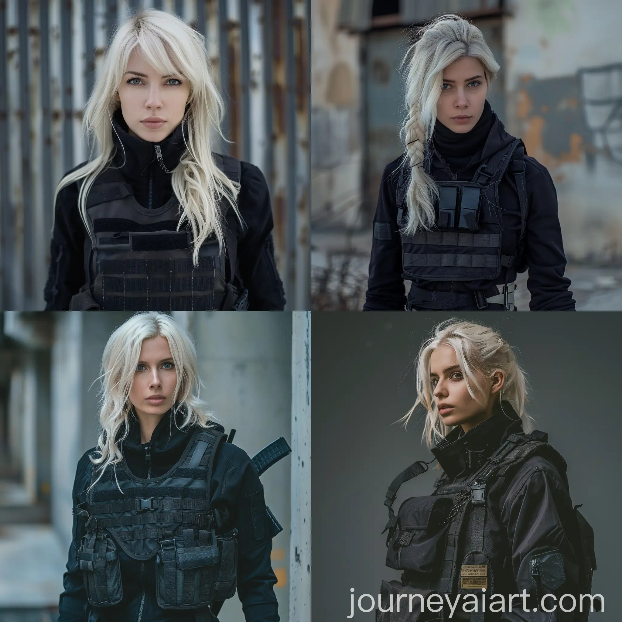 Bleach-Blonde-Woman-in-Kevlar-Vest-and-Black-Jacket
