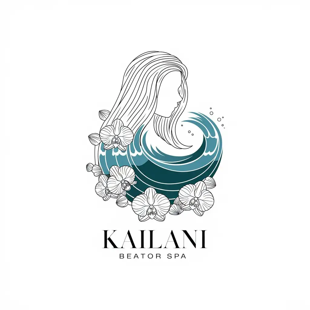 LOGO Design for Kailani Long Hair Transforming into Tropical Ocean with Orchids for Beauty Spa