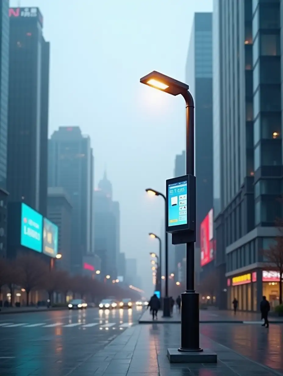 Modern-Cityscape-in-China-with-Smart-Light-Pole-Featuring-Touchscreen-Access-Control