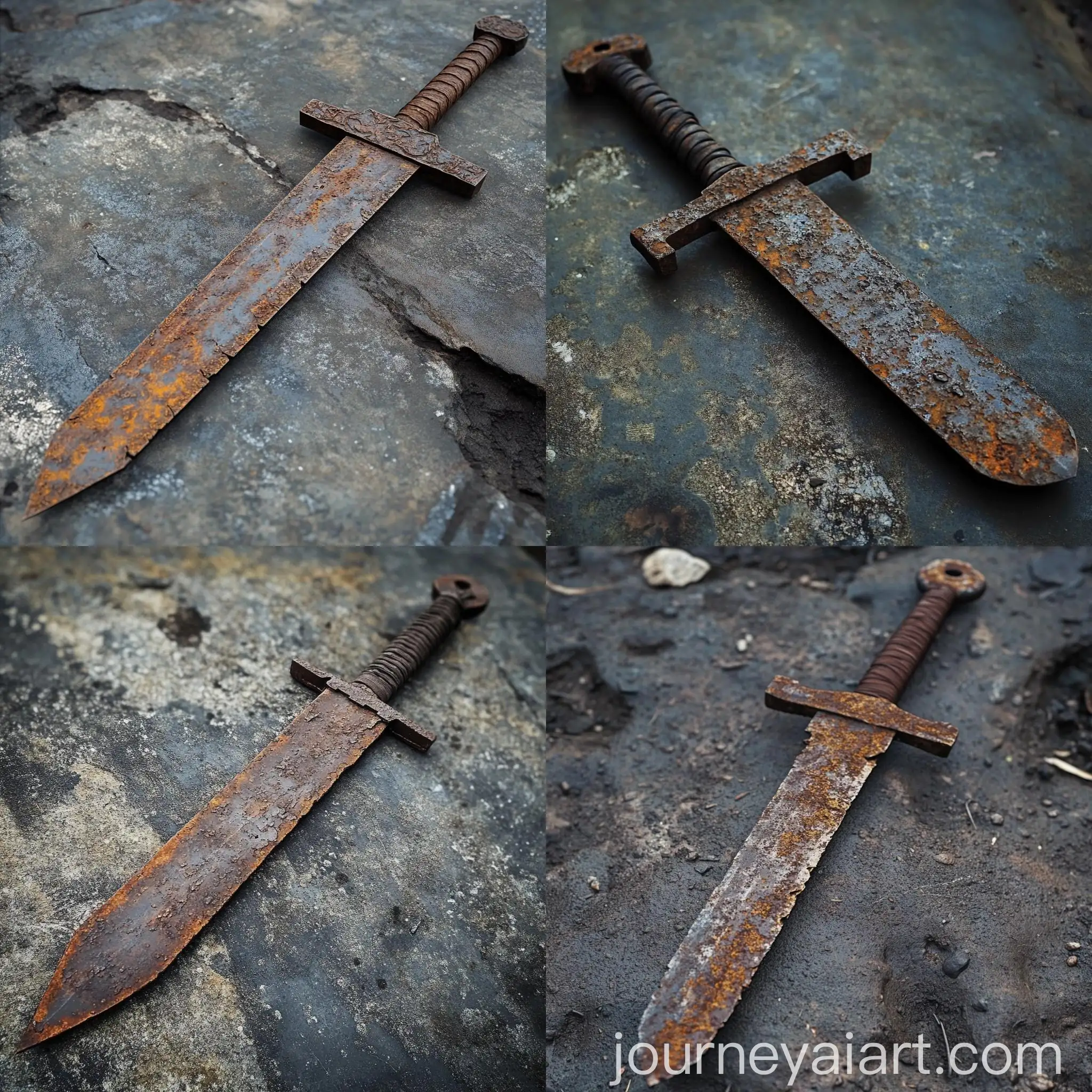 Ancient-Rusty-Long-Steel-Sword-on-Dark-Background
