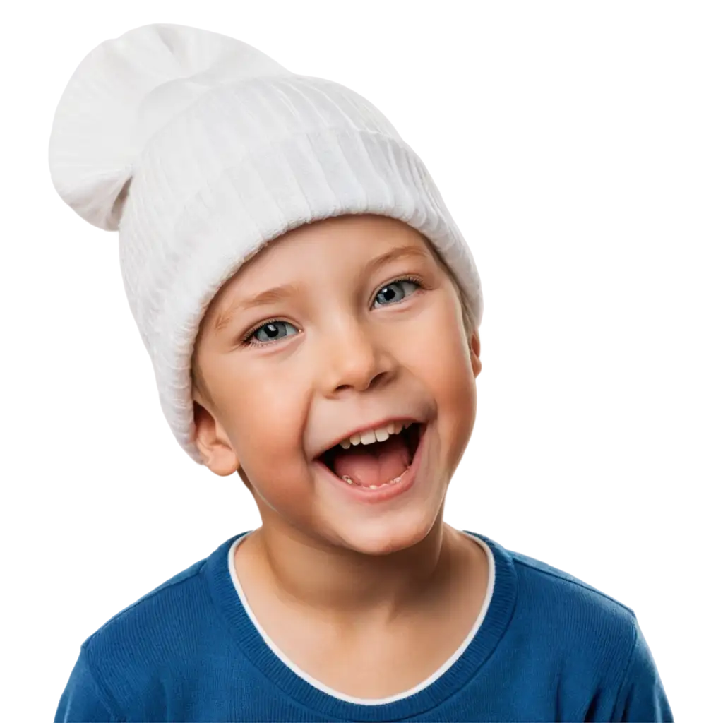 Cheerful-Boy-in-White-Knitted-Hat-Blue-Sweater-and-White-Pants-HighQuality-PNG-Image-for-Versatile-Online-Use