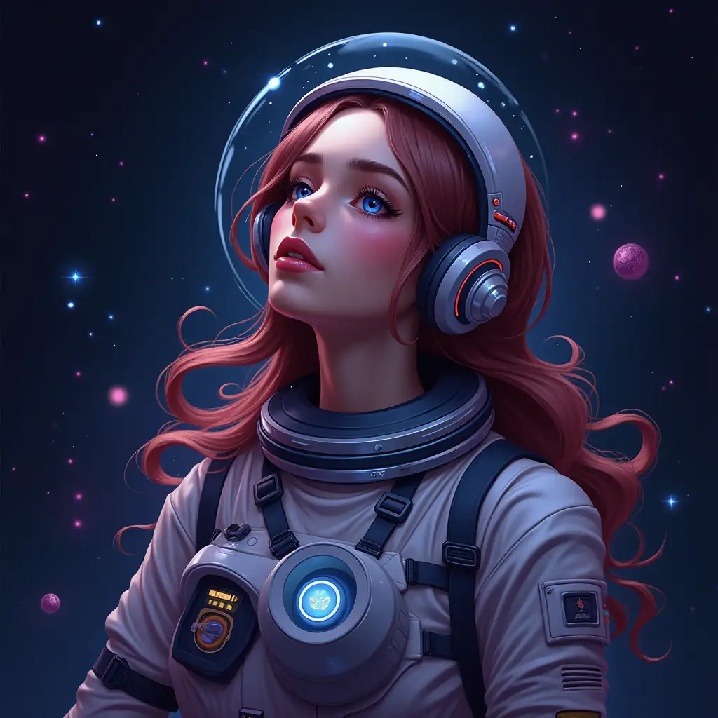 cosmos, ellyuminator, beautiful girl in weightlessness