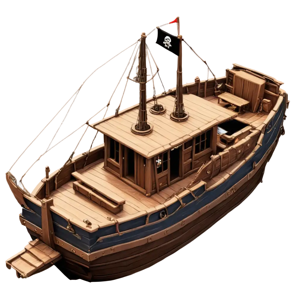 a 2d cartoon pirate ship seen from above