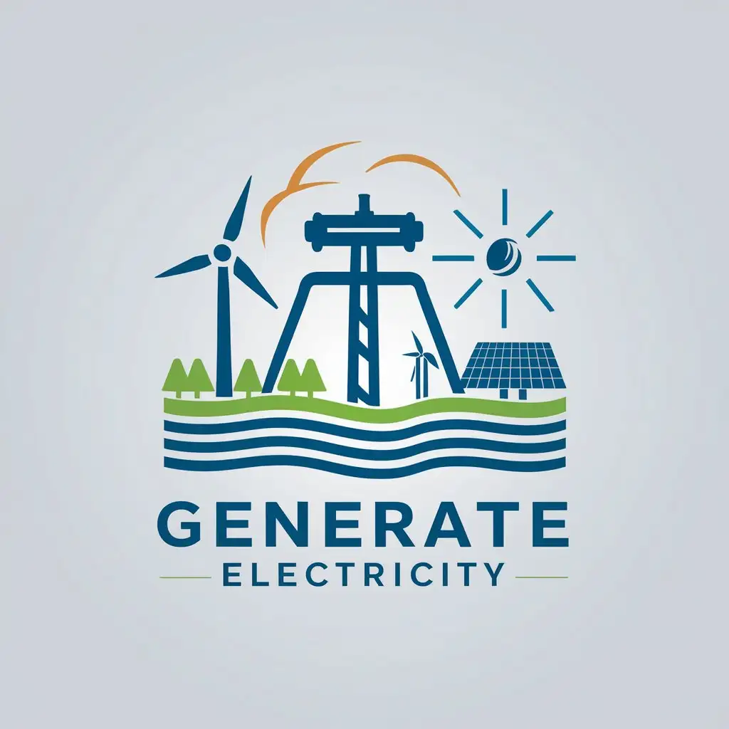 a vector logo design,with the text "generate electricity", main symbol:hydro power, wind power, solar power generation,complex,be used in Others industry,clear background