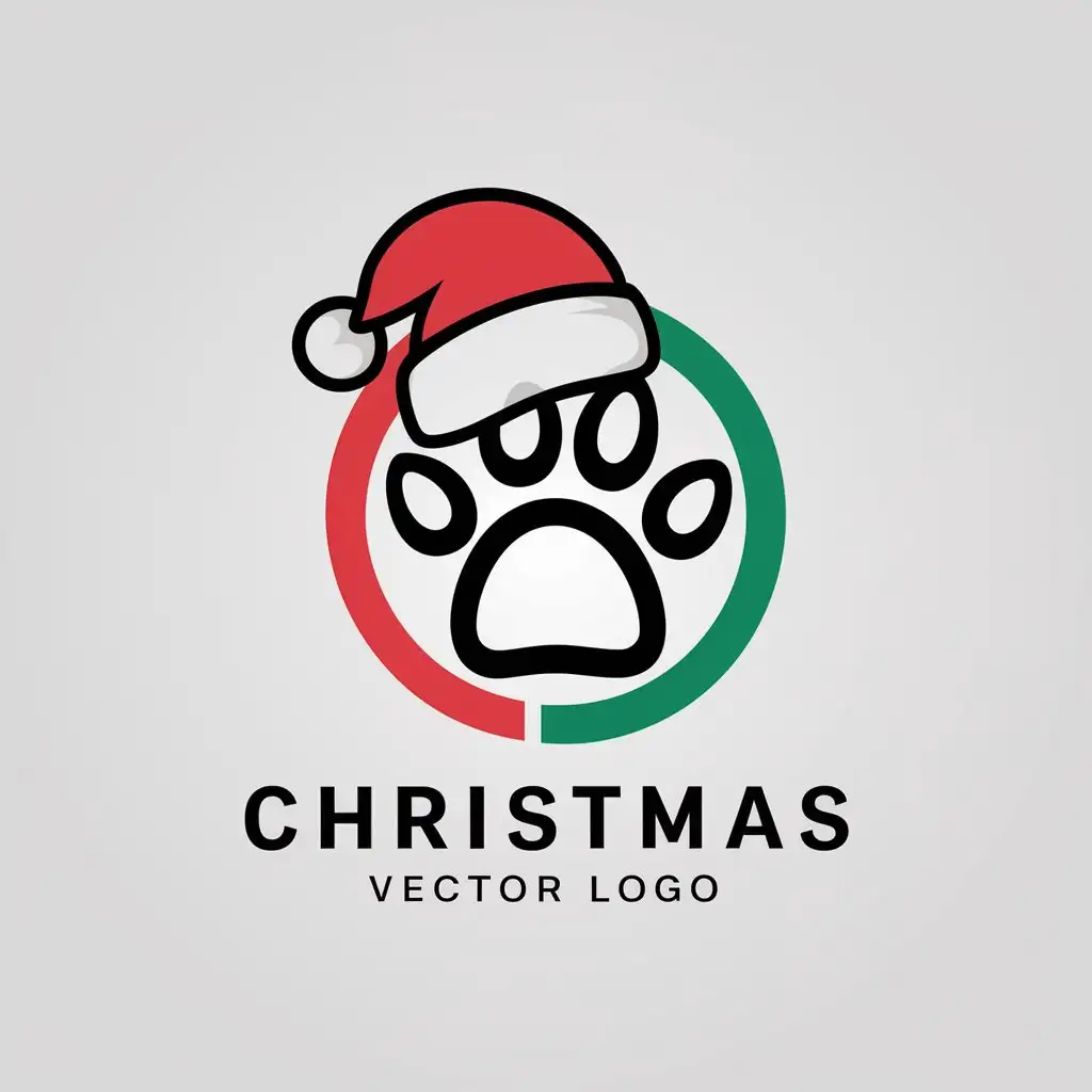 LOGO Design for Santa Paws Cat Paw with Santa Hat Red Green and Blue with Circle and Minimalistic Style