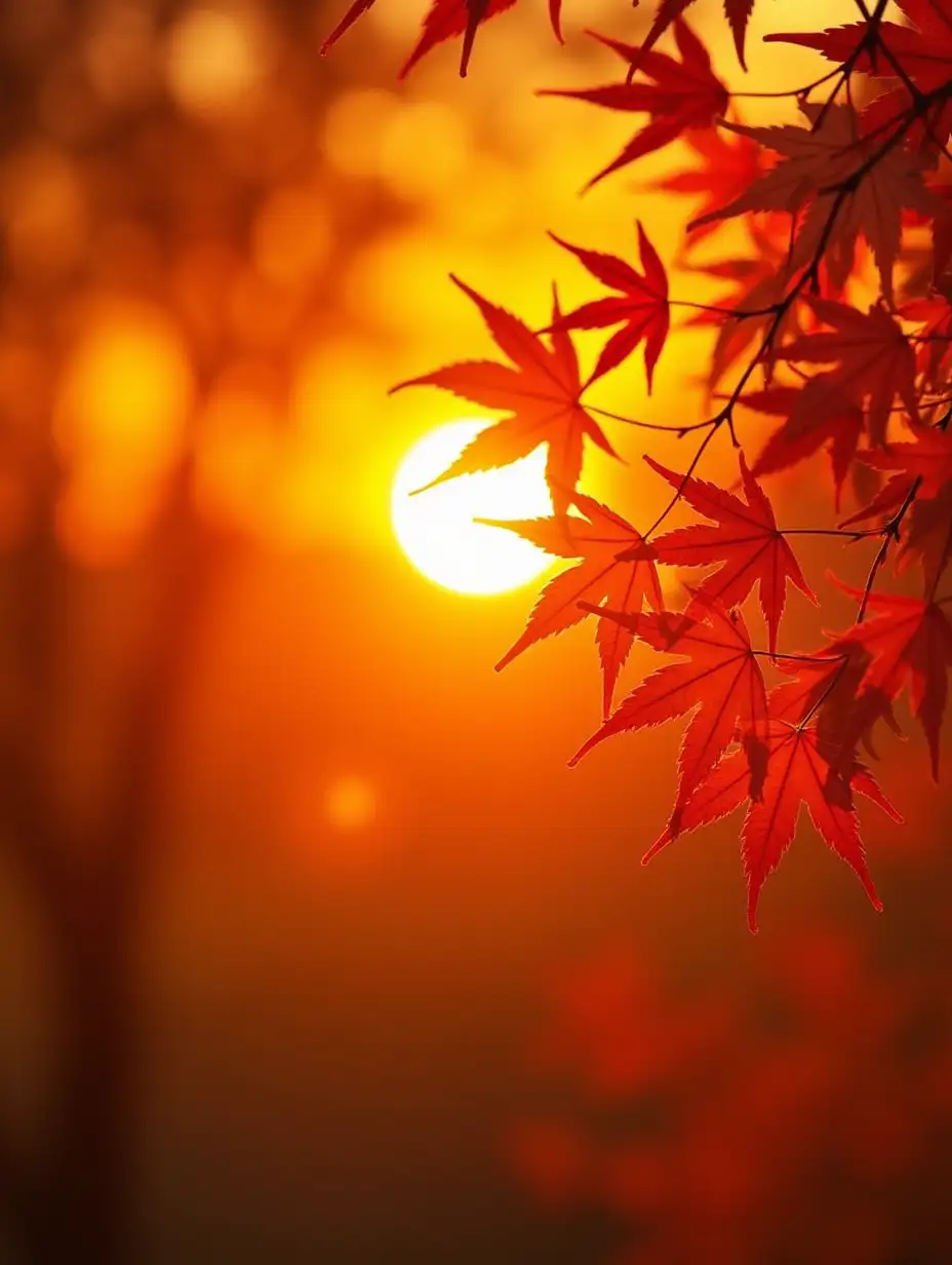 autumn sunset, bright maple leaves