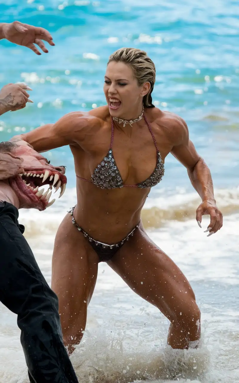 SheMonster-Bodybuilder-Attacks-in-Tiny-Bikini-with-Fangs