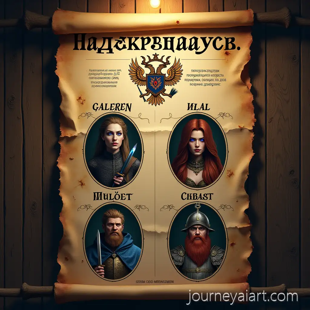 Medieval-Wanted-Poster-with-Fantasy-Characters-and-Royal-Coat-of-Arms