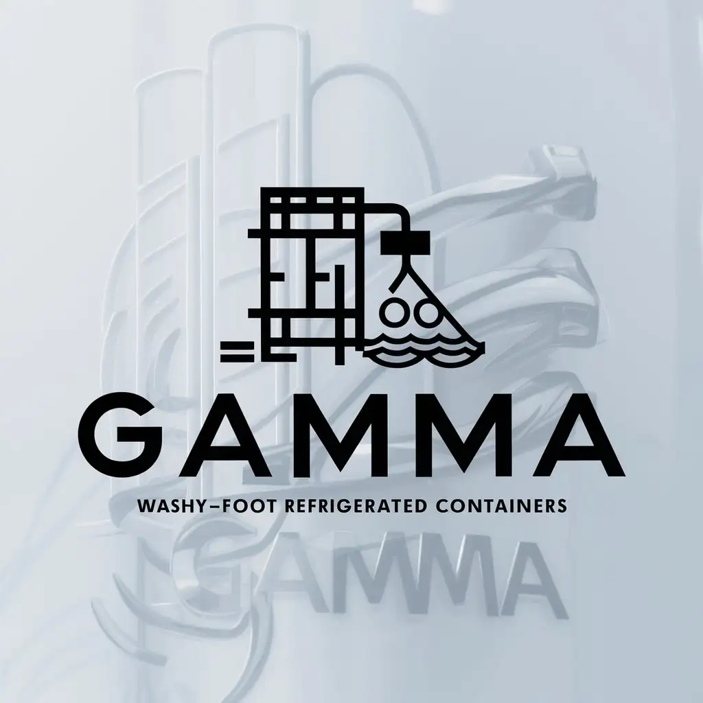 a logo design,with the text "Gamma", main symbol:washing forty foot refrigerated containers,complex,be used in Cleaning industry,clear background