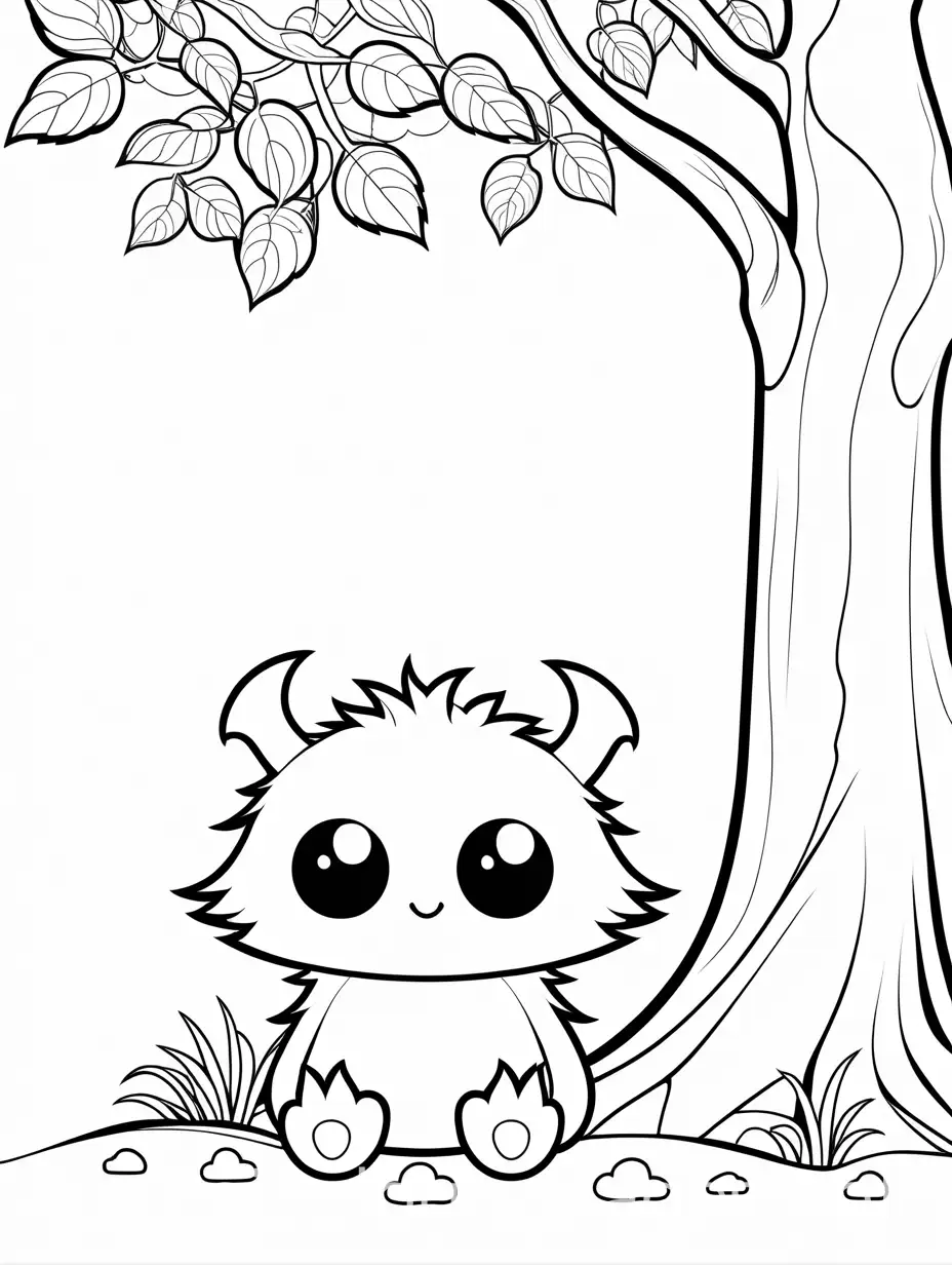 Cartoon-Cute-Lappy-Monster-Under-a-Tree-Coloring-Page