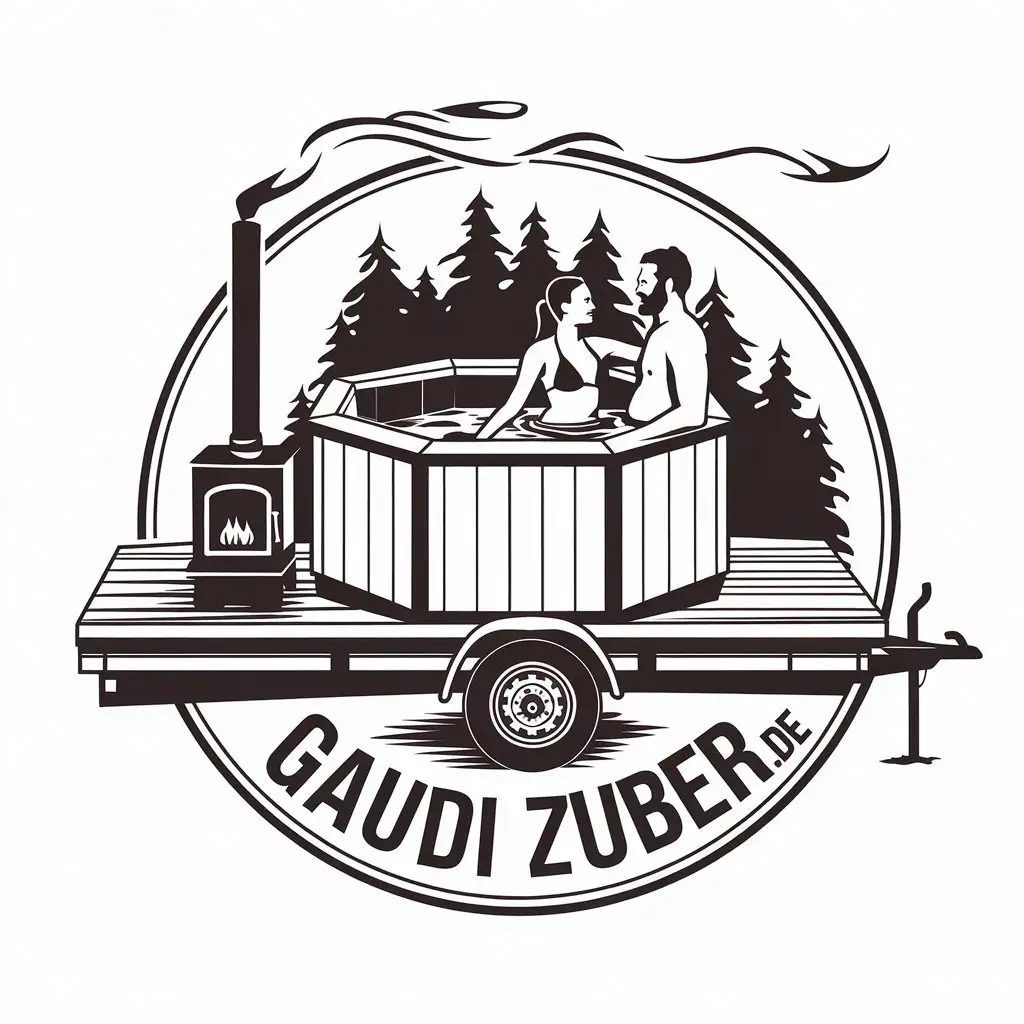 LOGO Design for GAUDI ZUBERde Hot Tub Pool on Trailer with WoodBurning Stove Nature Background and Modern Font