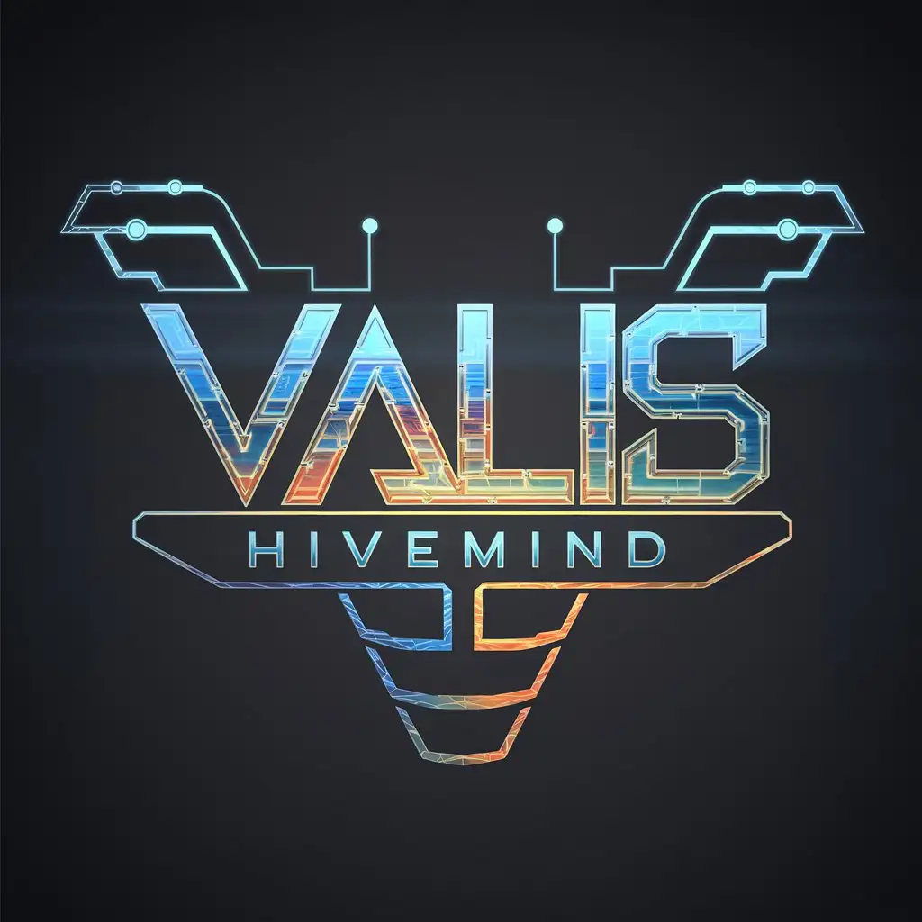 LOGO Design for VALIS Hivemind Futuristic Cyberpunk Aesthetic with Holographic Effects