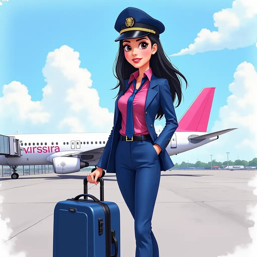 Impressionist Painting of a Beautiful Airline Stewardess at the Airport