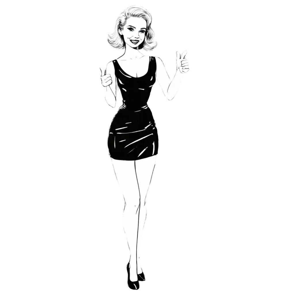 SEOOptimized-PNG-Image-Retro-Black-White-Caricature-of-a-Blond-Giving-Thumbs-Up