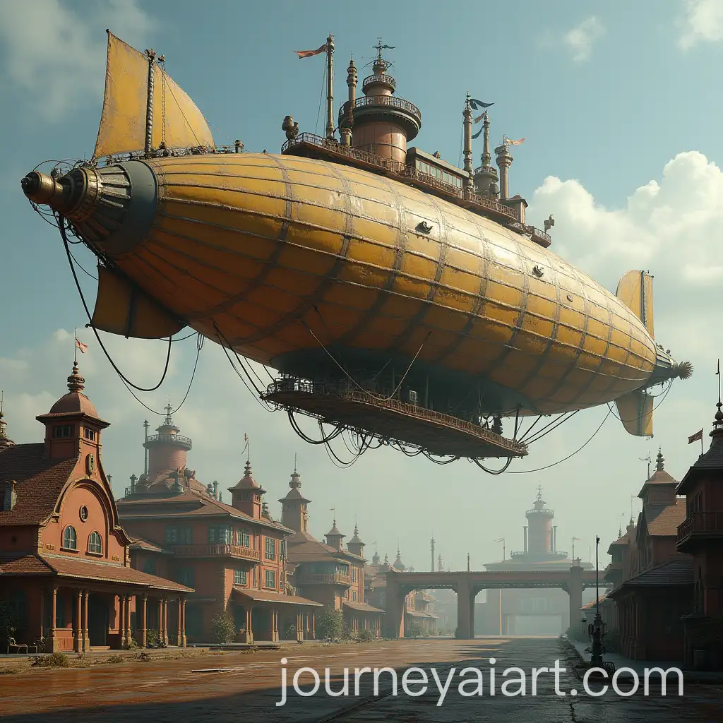 Steampunk-Airship-Landing-in-City-Airport-Scene