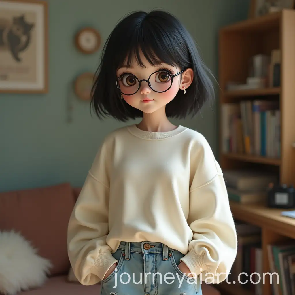 Petite-Asian-Girl-in-a-Cluttered-Apartment-with-Three-Rescue-Cats