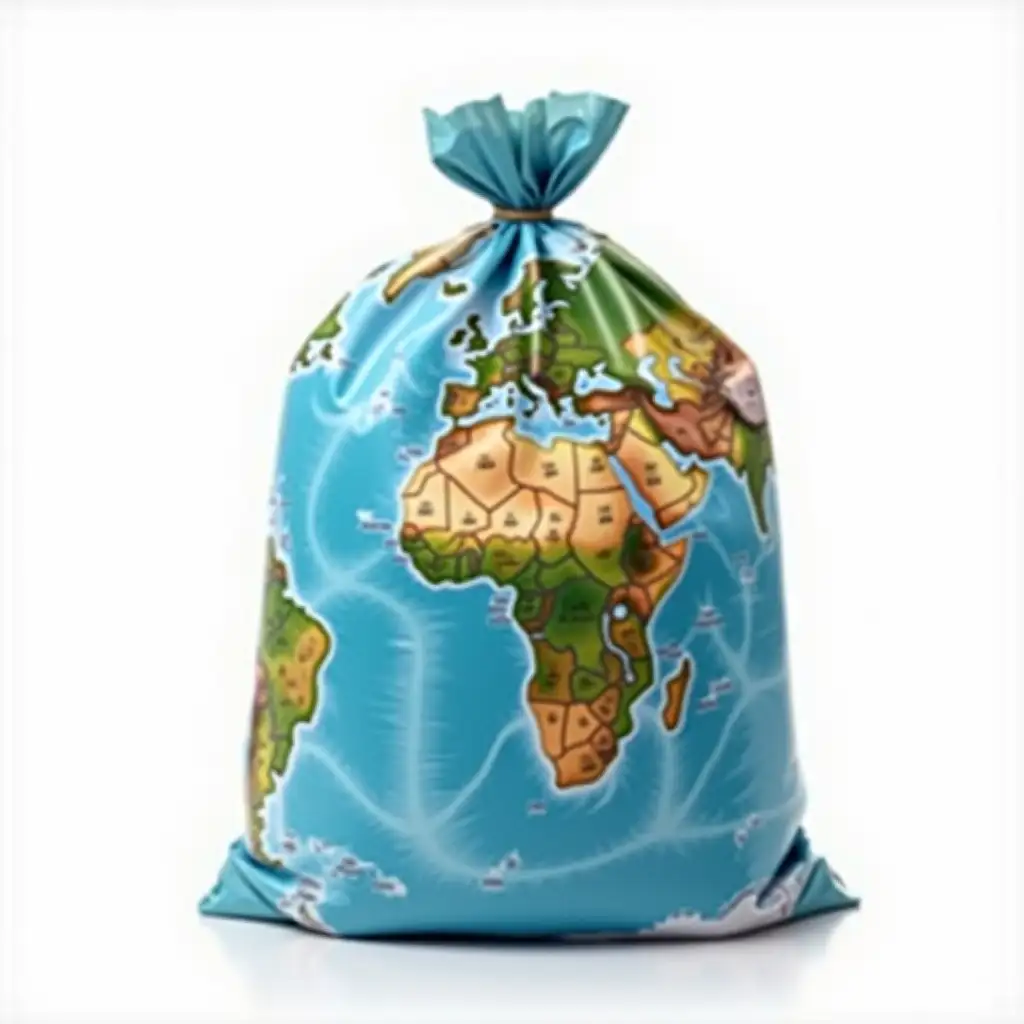 HyperRealistic-Trash-Bag-Globe-with-Detailed-World-Map