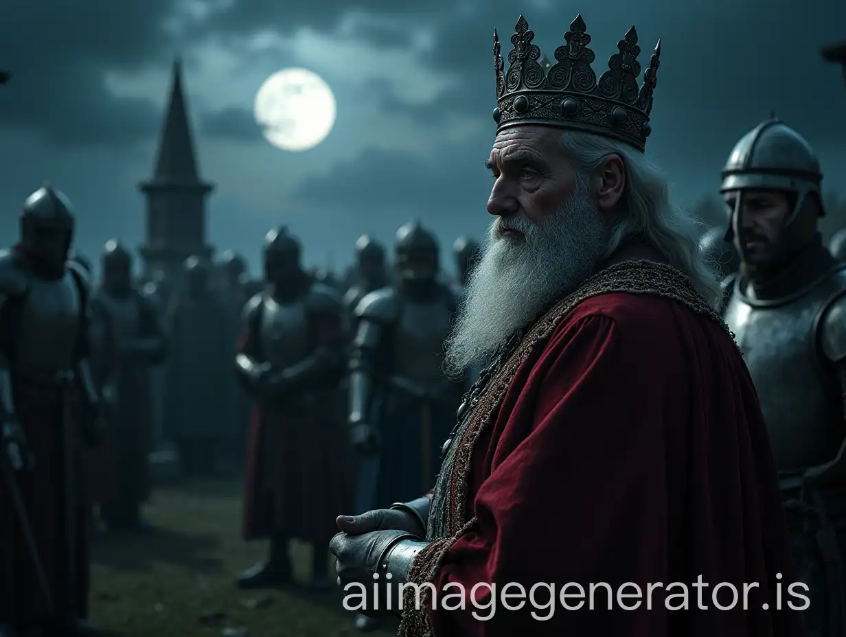 AI-Image-ExpansionAncient-King-in-Crown-Attending-Queens-Burial-in-Medieval-Cemetery-During-Stormy-Night-with-Knight-Soldiers