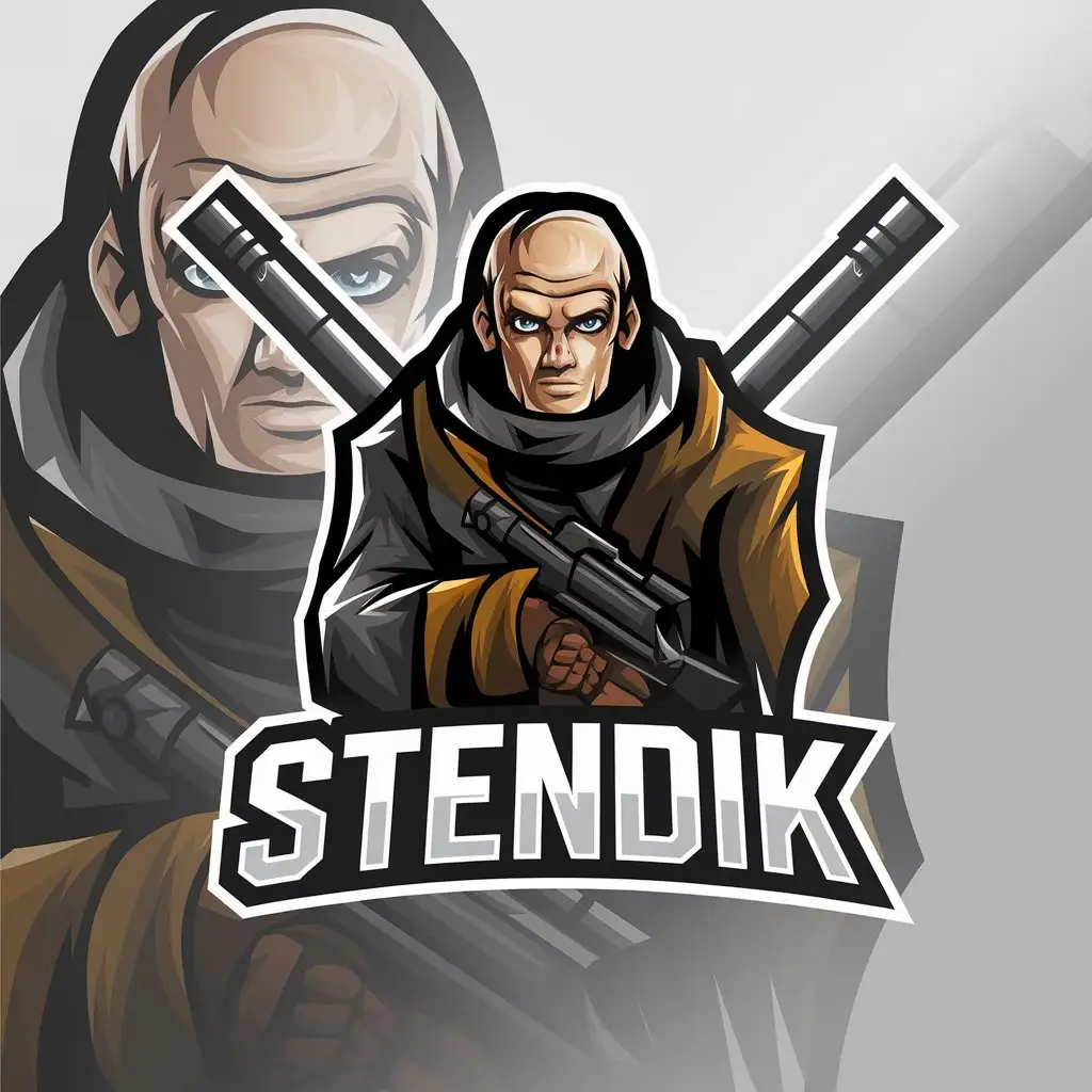 a vector logo design,with the text "Stendik", main symbol:Character from Standoff2 game,complex,be used in Entertainment industry,clear background