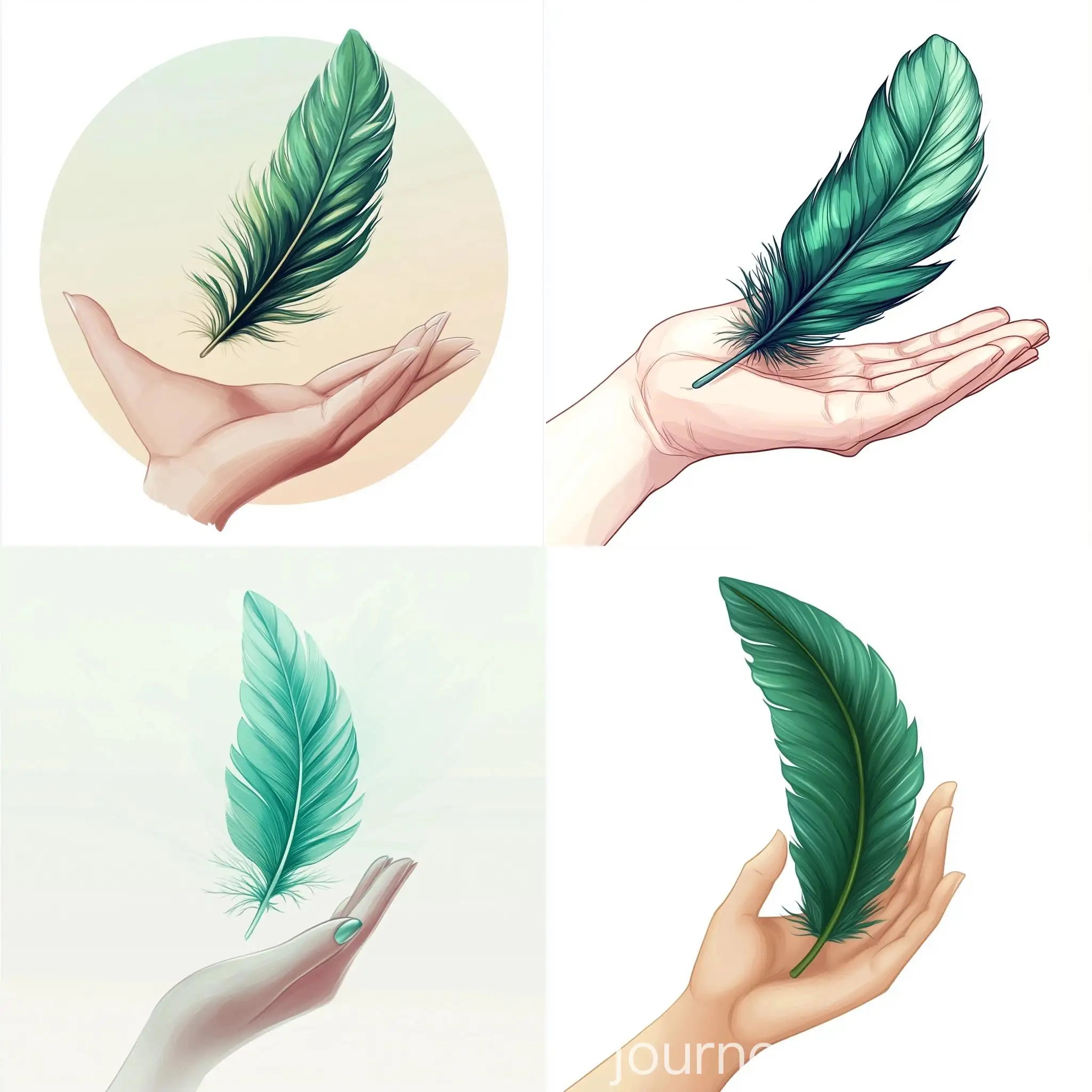 Emerald-Green-Feather-on-Palm-Anime-Illustration-Logo-for-Instagram