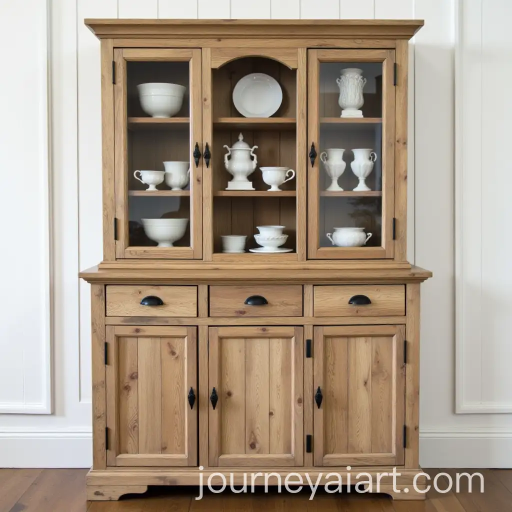 Rustic-Wooden-Display-Case-with-Porcelain-and-Glassware-Arrangement