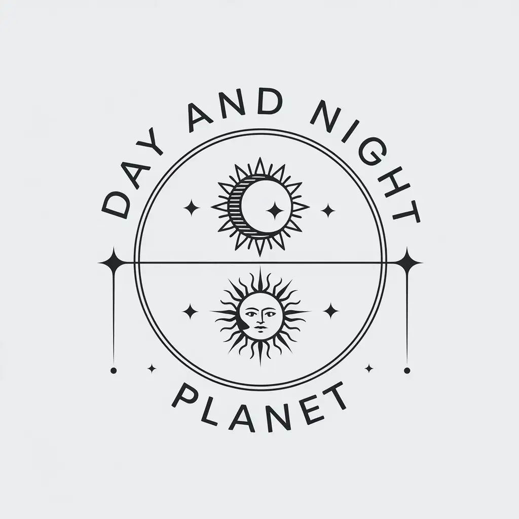 a vector logo design,with the text "Day and night planet", main symbol:sun, moon,Minimalistic,be used in Retail industry,clear background