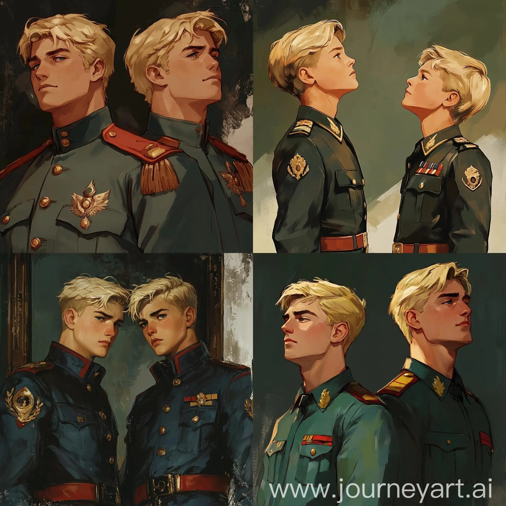 Two-Blonde-Brothers-in-Uniform-Confident-Older-Brother-and-Resentful-Younger-Brother