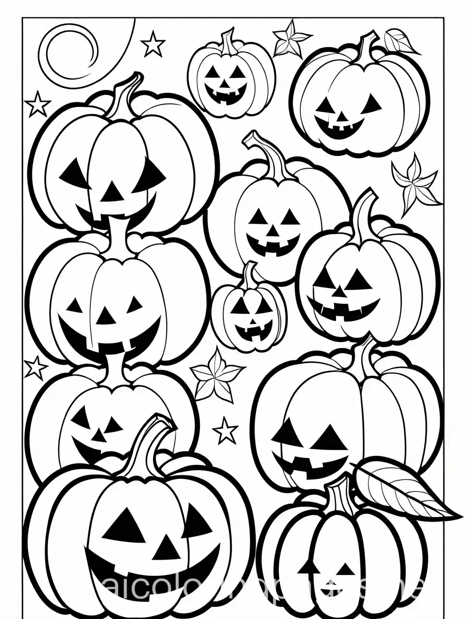 Children-Coloring-Halloween-Jackolanterns-in-Line-Art