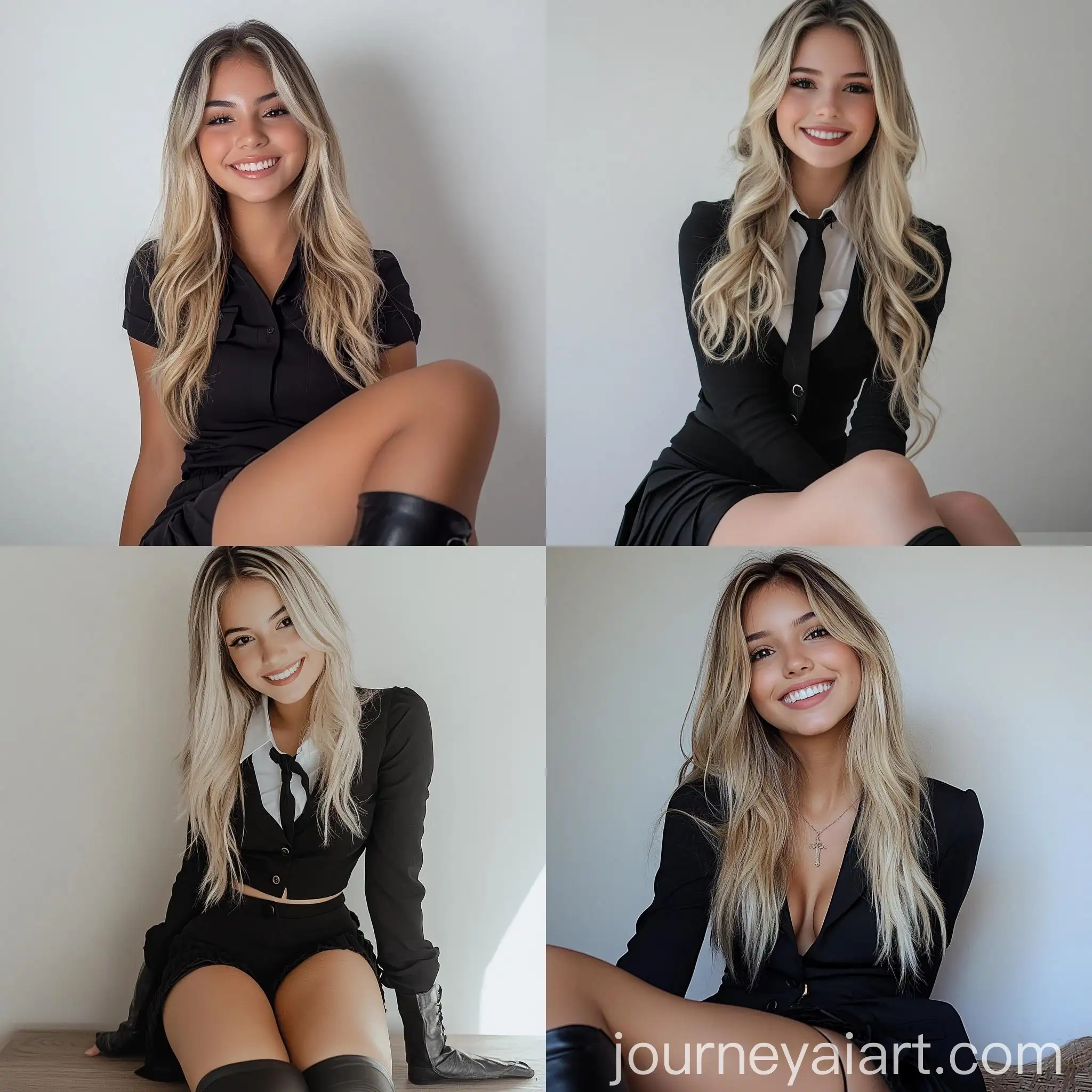 Brazilian-School-Woman-Smiling-in-Black-Uniform-and-Boots