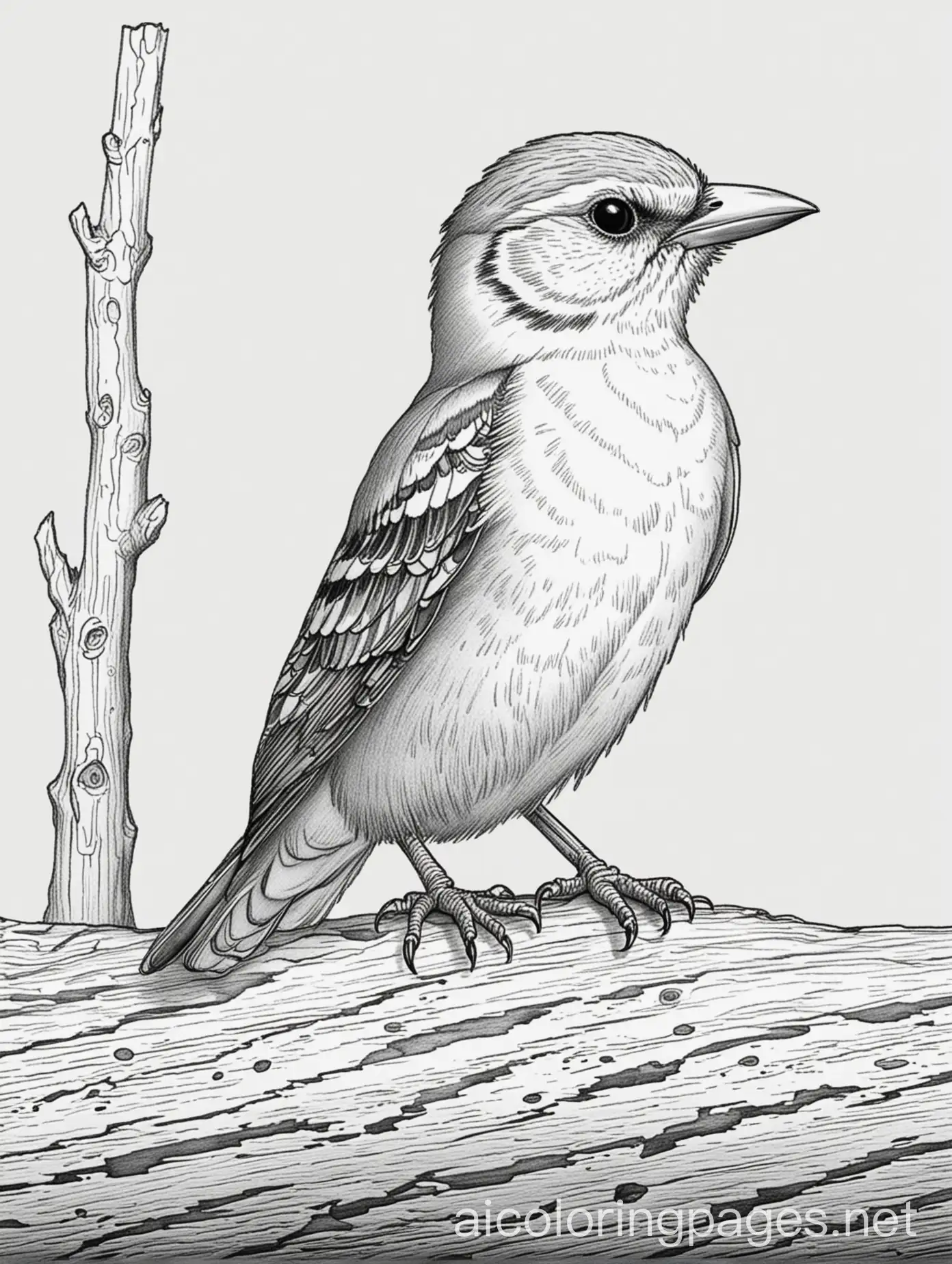 Coloring-Page-of-Bird-on-Striped-Log