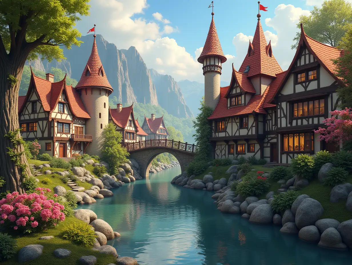 Cozy Fairy Tale town in Fantasy style | Premium AI image