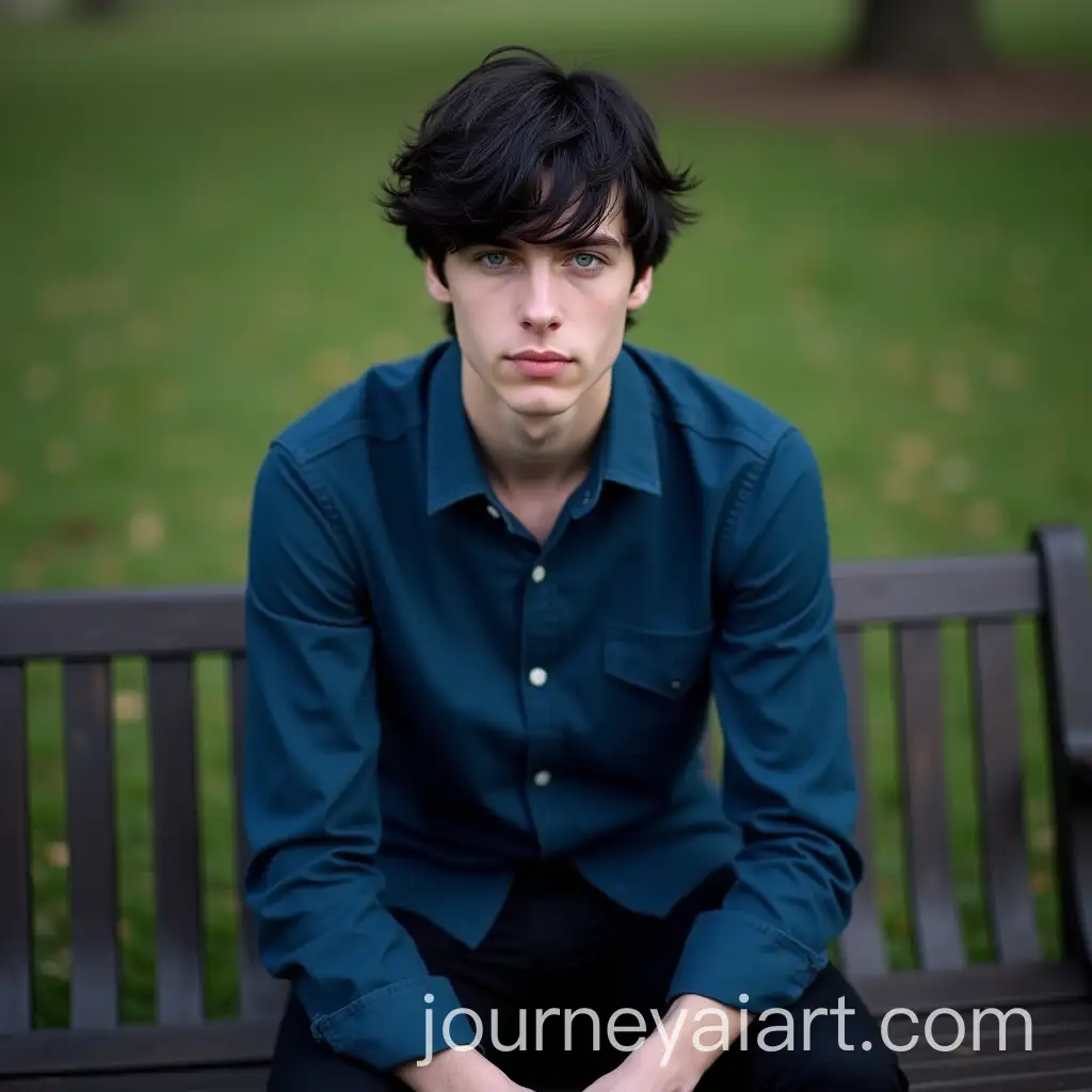 Young-Welsh-Man-with-Emerald-Green-Eyes-and-Messy-Black-Hair-Sitting-on-Bench
