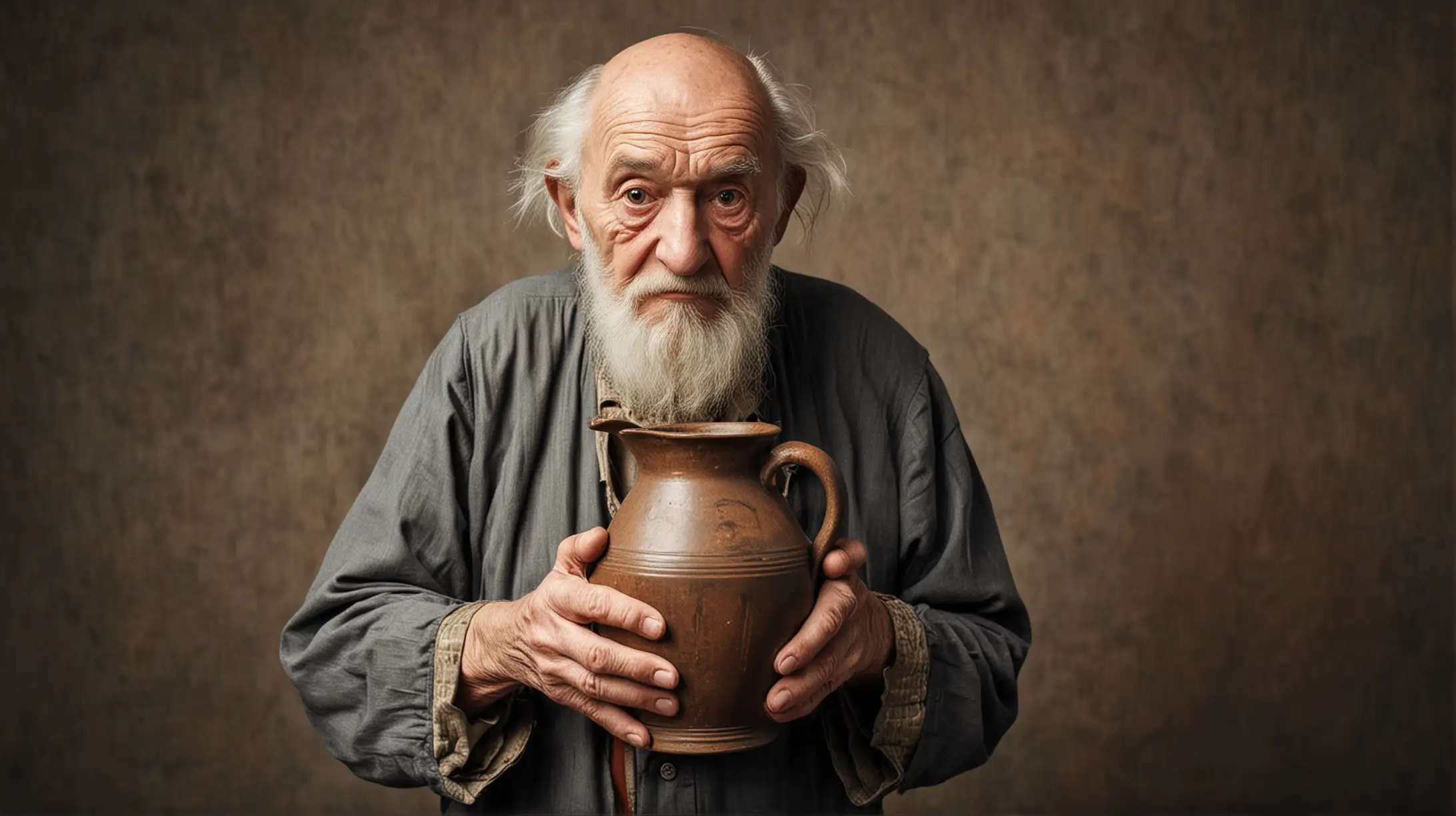 Elderly Man Holding Antique Jug